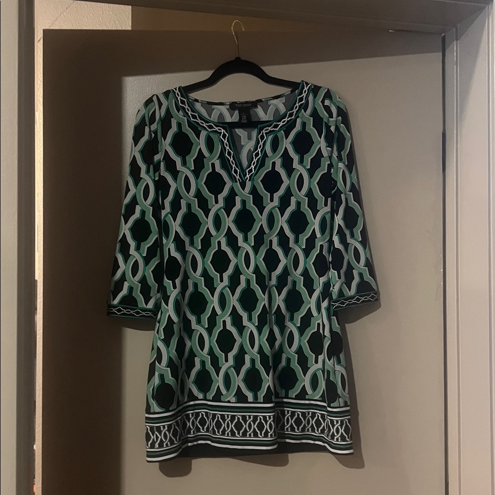 White House Black Market Gray and Teal Patterned dress